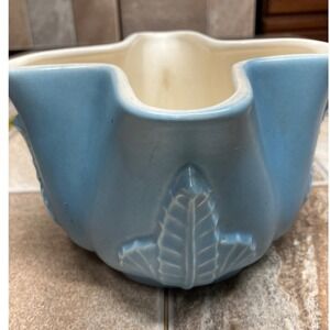 Vintage Red Wing Pottery Blue Star Leaf Planter Vase 1214 USA Mid Century Modern